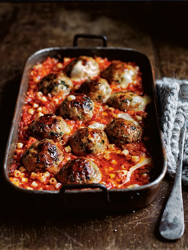 Pork, oregano and Stracchino baked meatballs