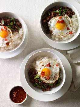 Pork pad kra pao with fried egg