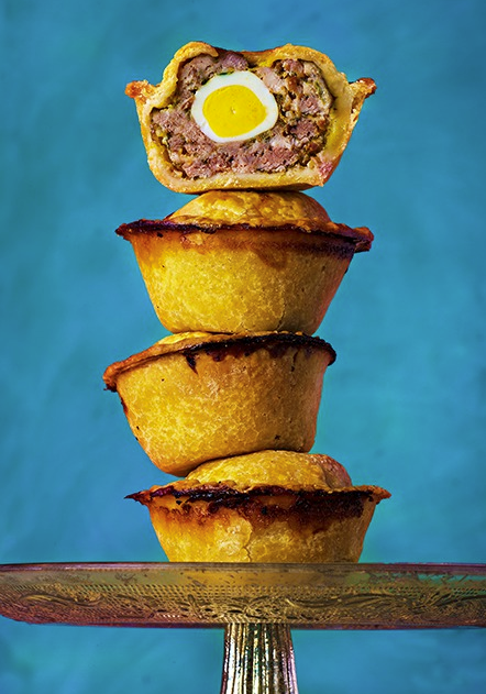 Pork pies with quail's eggs