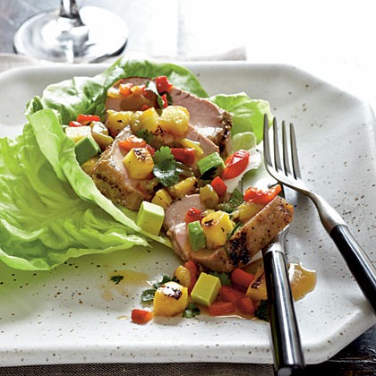 Pork, pineapple, and Anaheim chile salad with avocado