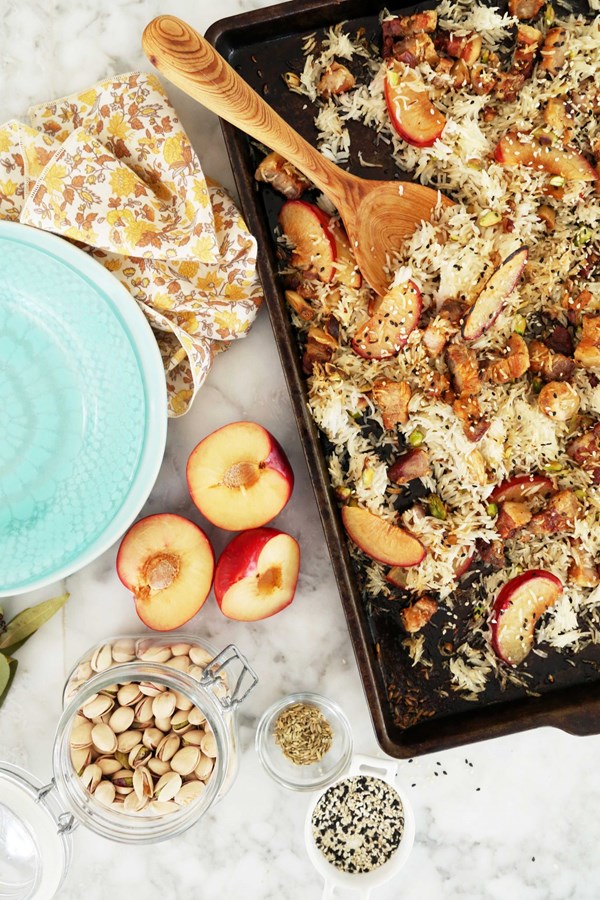 Pork, plum and pistachio rice