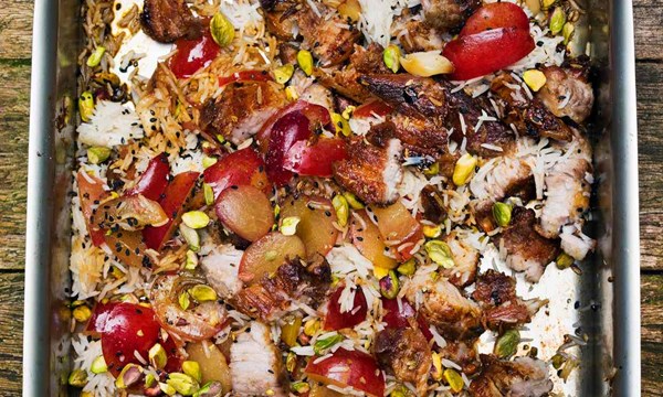Pork, plum and pistachio salad