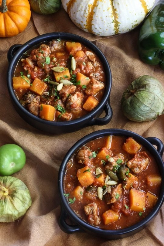 Pork, poblano, and pumpkin stew