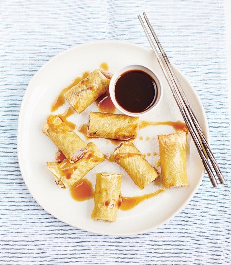 Pork, prawn and shiitake bean curd wraps