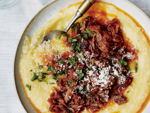 Pork ragu over creamy polenta