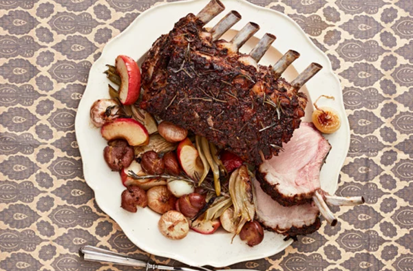 Pork rib roast with apples, fennel, and potatoes
