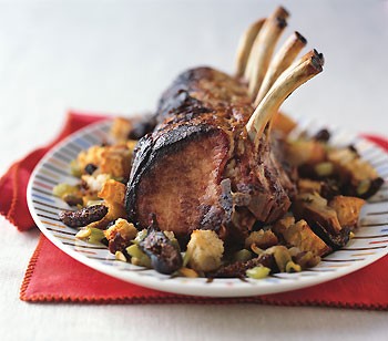 Pork rib roast with fig and pistachio stuffing