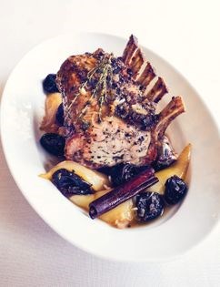 Pork rib roast with prune & pear sauce
