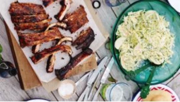 Pork ribs and green slaw