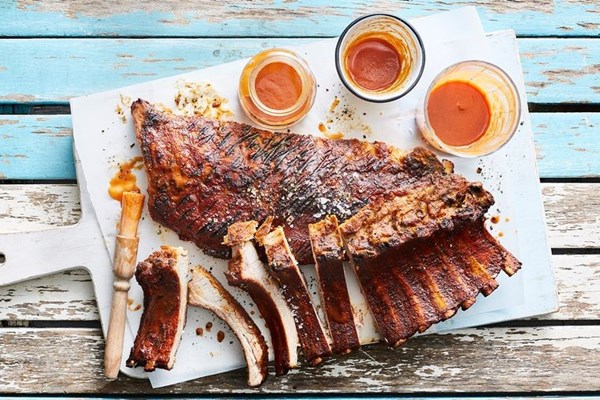 Pork ribs in Carolina dirt rub with pantry barbecue sauce