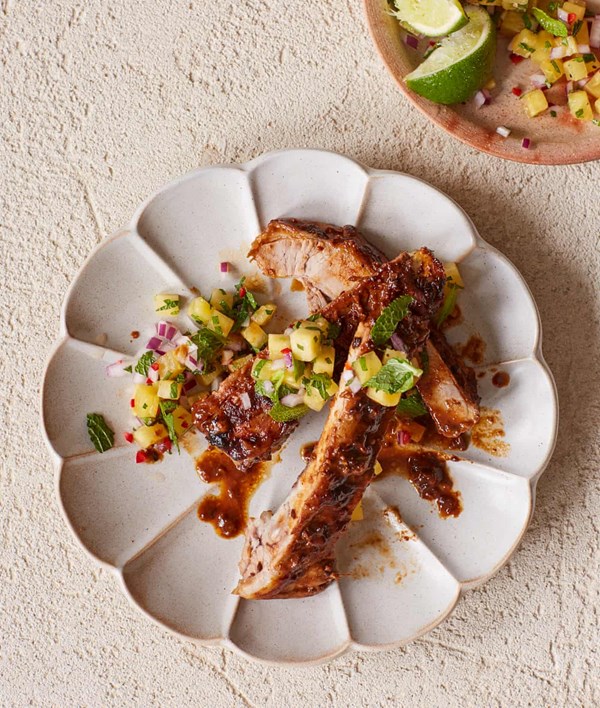 Pork ribs with pineapple salsa
