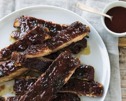 Pork ribs with raspberry sorghum BBQ sauce