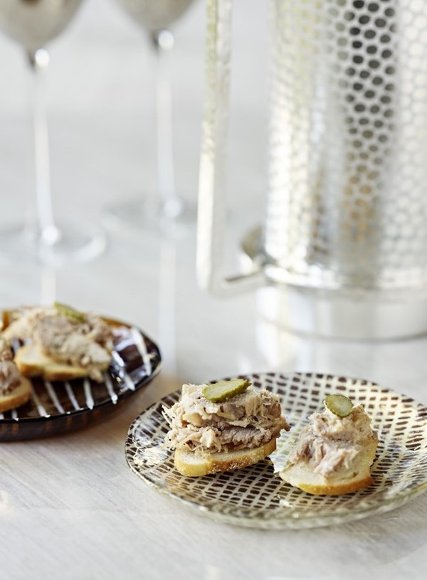 Pork rillettes on crostini
