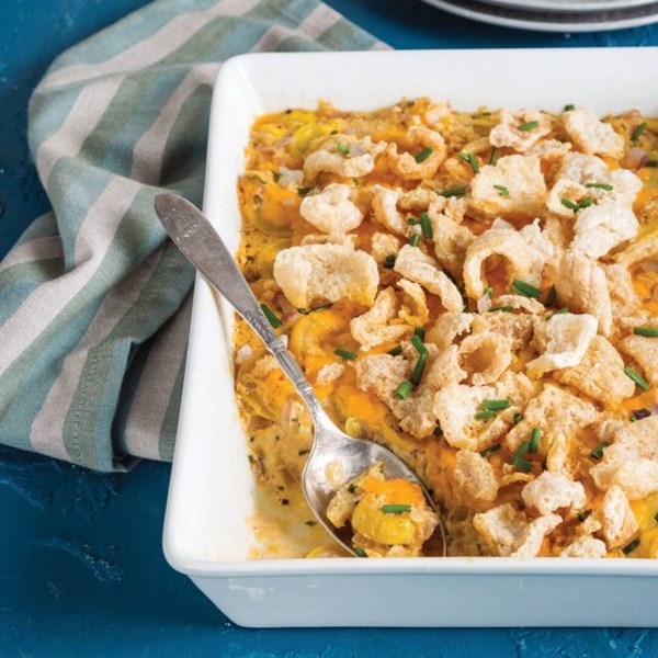 Pork rind-topped squash casserole