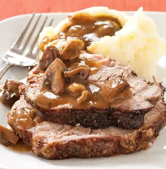 Pork roast with mushroom gravy