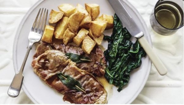 Pork saltimbocca with wilted spinach