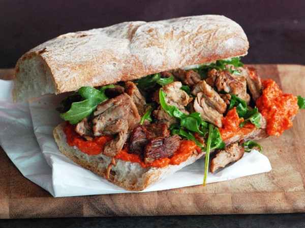 Pork sandwich with romesco sauce