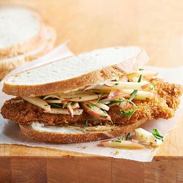 Pork sandwich with tarragon apple slaw