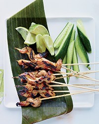 Pork satay with sweet coconut-milk glaze