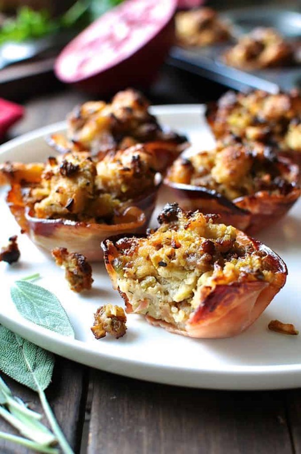 Pork sausage apple stuffing in pancetta cups