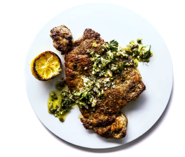 Pork scaloppine with fennel salsa verde
