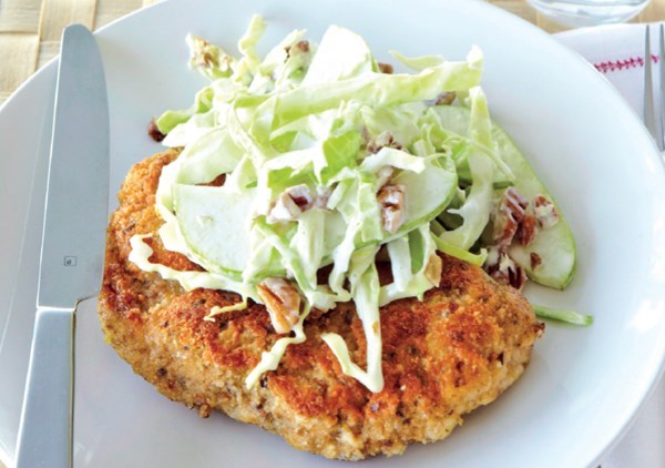 Pork schnitzel with pear coleslaw