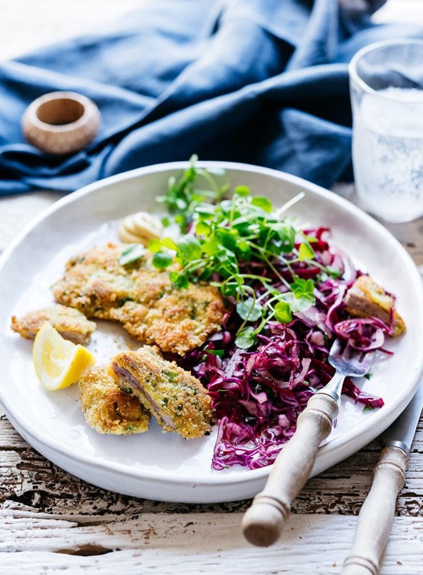 Pork schnitzel with pickled red slaw