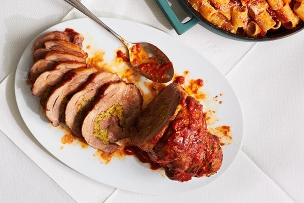 Pork shoulder braciola with ragú
