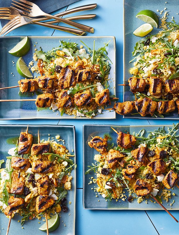 Pork skewers with couscous salad