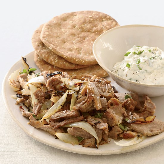 Pork souvlaki with tzatziki