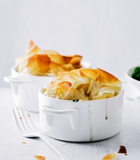 Pork, spinach and mushroom filo pies