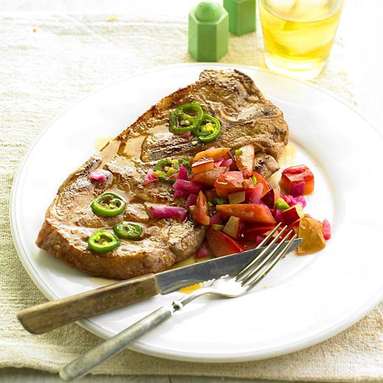 Pork steaks with plum salsa