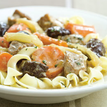 Pork stew with fennel, leeks, and prunes