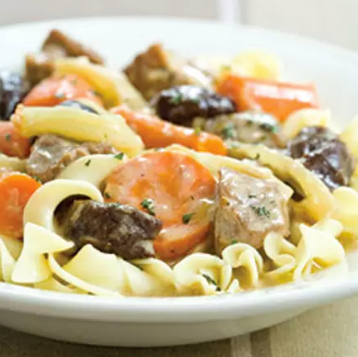 Pork stew with fennel, leeks, and prunes
