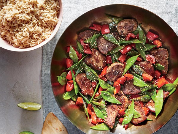 Pork stir-fry with snow peas