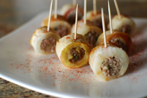 Pork stuffed apple rings