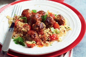 Pork stuffing meatballs with tomato couscous