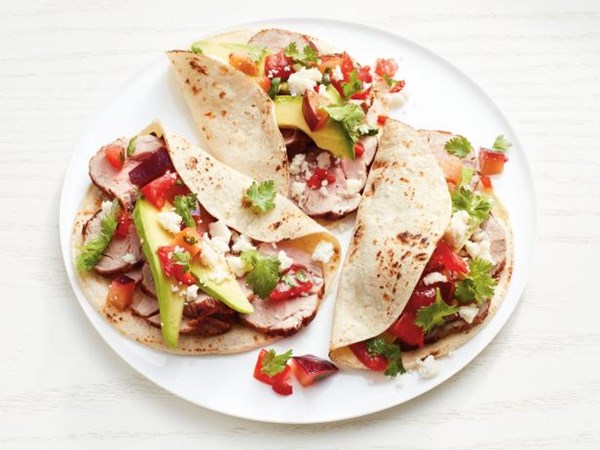 Pork tacos with plum salsa