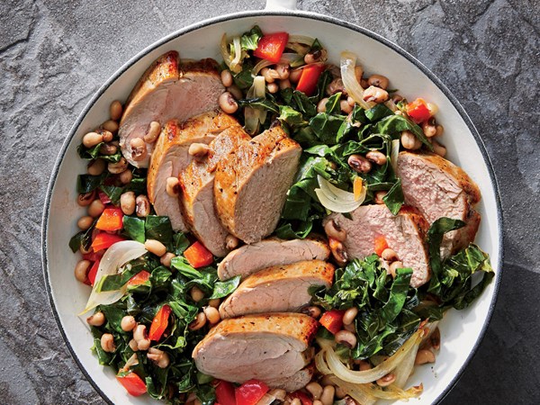 Pork tenderloin and collards skillet