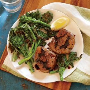 Pork tenderloin medallions with blistered broccoli rabe