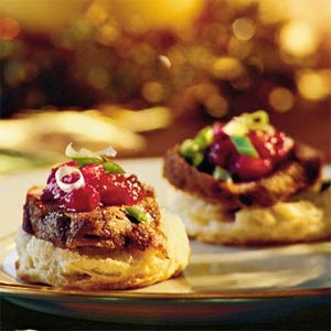 Pork tenderloin on cornmeal biscuits