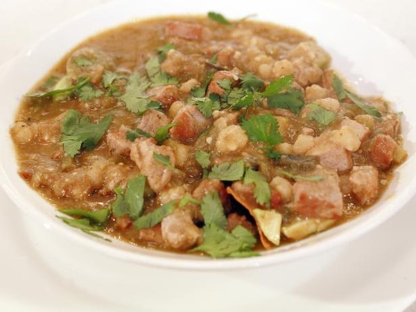 Pork tenderloin posole with bottom-of-the-bowl nacho surprise