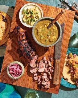 Pork tenderloin tacos with tomatillo-avocado salsa