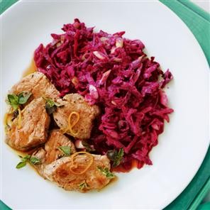 Pork tenderloin with beetroot coleslaw