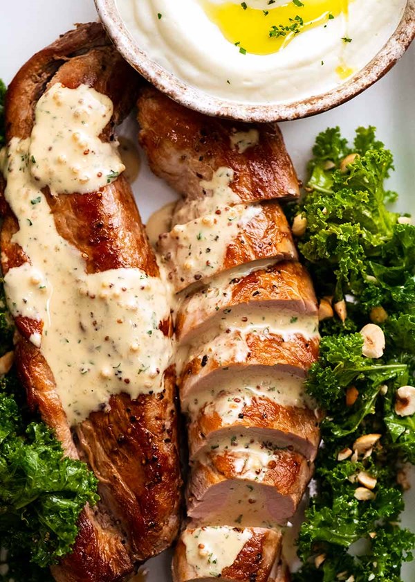 Pork tenderloin with creamy mustard sauce