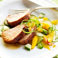 Pork tenderloin with cucumber-mango salad