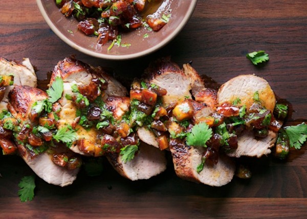 Pork tenderloin with date and cilantro relish