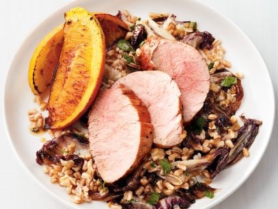 Pork tenderloin with farro and oranges