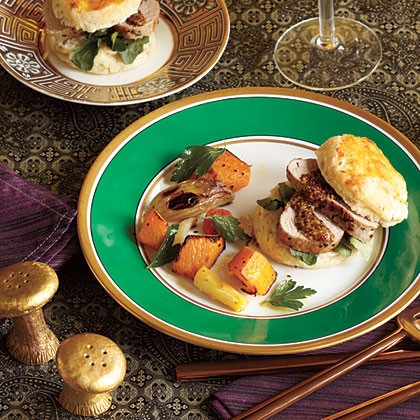 Pork tenderloin with herbed biscuits
