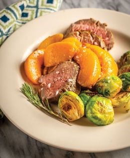 Pork tenderloin with honey-balsamic glazed peaches